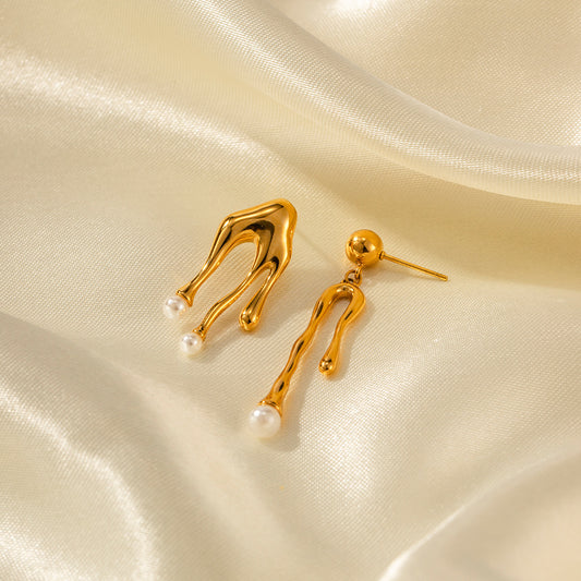 5pcs Popular Earrings 18K Gold Stainless Steel Pearl Set Liquid Titanium Steel Earrings Do Not Fade Earrings