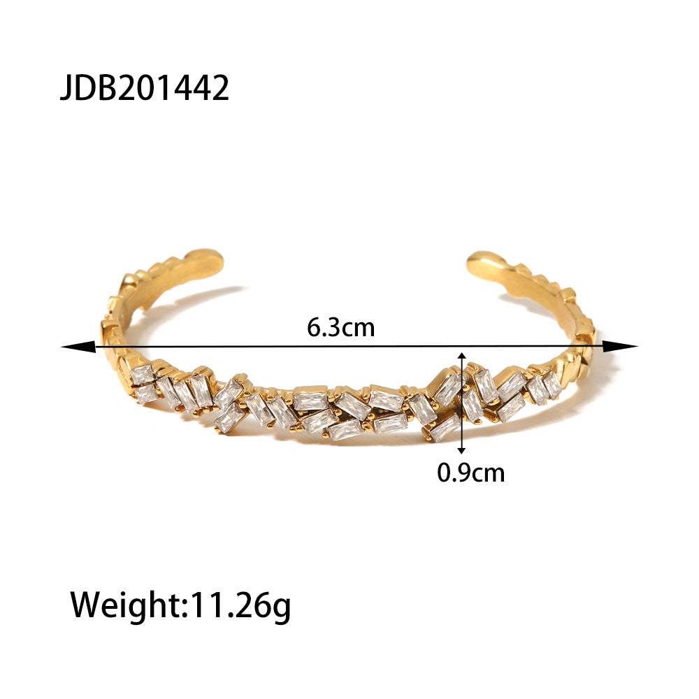 5pcs Fashion Elegant Temperament Minimalist Cold Everything Inlaid Zircon Open Bracelet Does Not Fade Bracelet Woman