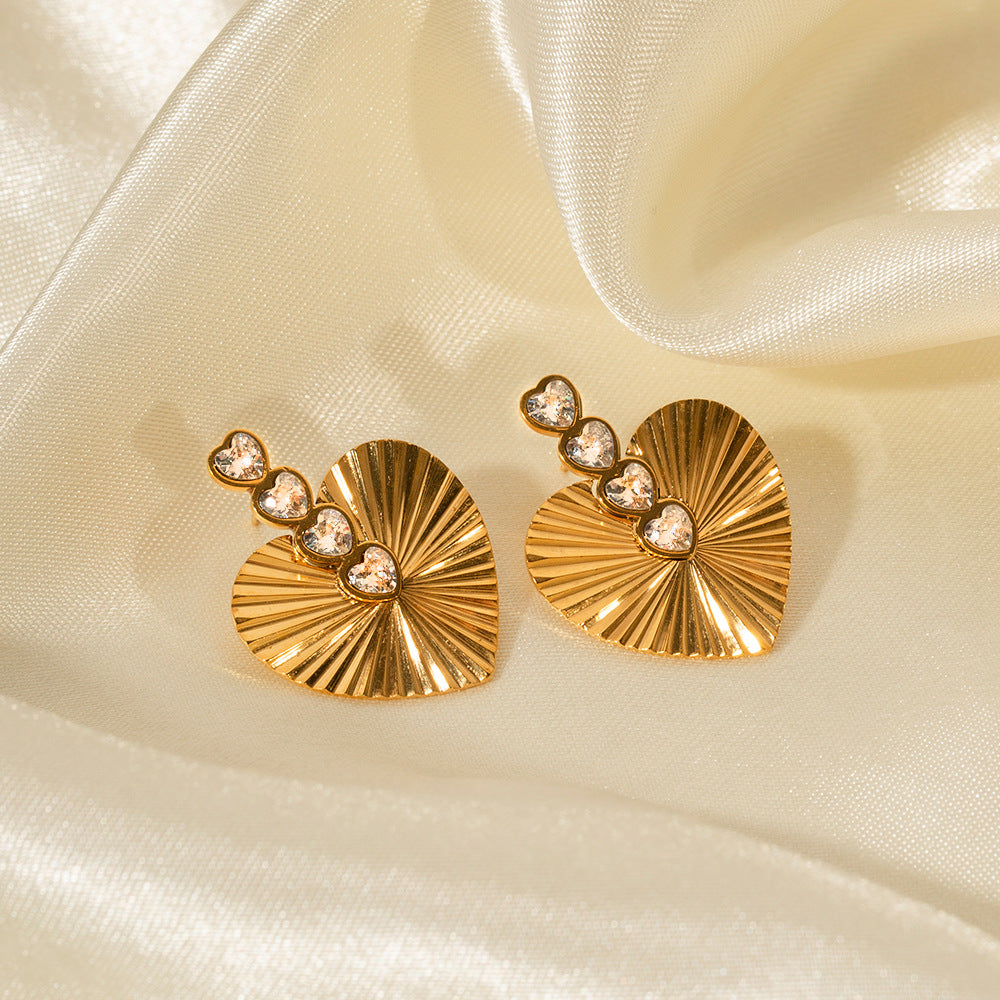 5pcs Vintage Style 18K Gold Stainless Inlaid White Zirconium Love Earrings Women's Fashion Earrings Accessories