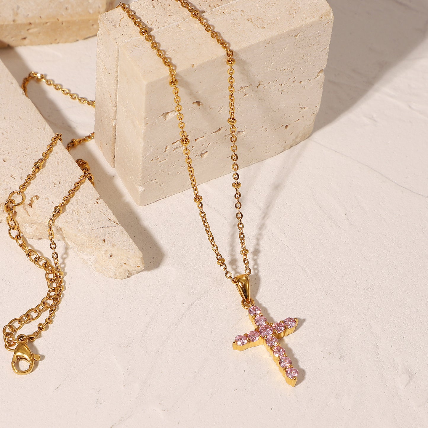 5pcs Accessories Popular Necklace 18K Gold Plated Stainless Steel Zircon Cross Pendant Necklace For Women