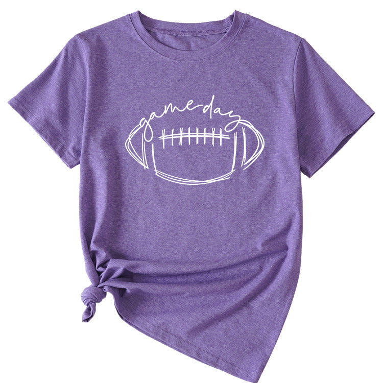 Wishgame Day Women's Casual Short Sleeve Top With Fun Rugby Pattern