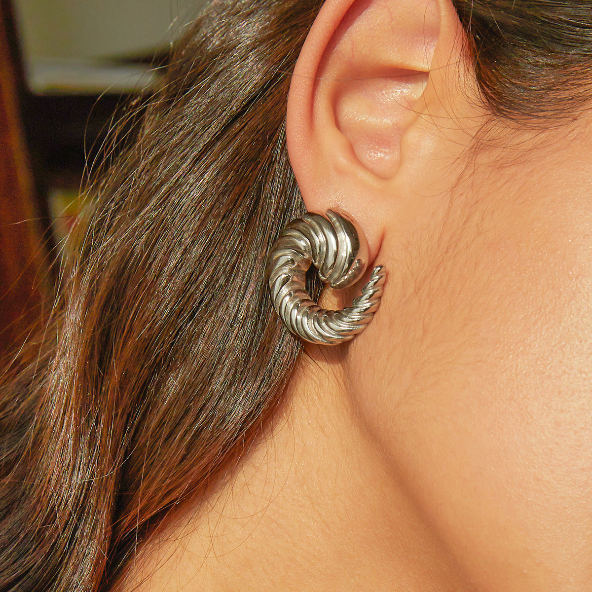 5pcs 18K Gold Stainless Steel Spiral Horn Earrings Jewelry Fashion Personality Stainless Steel Jewelry