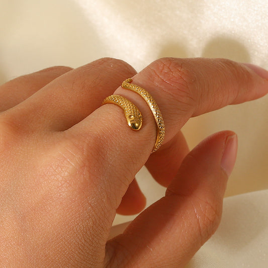 5pcs Vintage 18K Gold Stainless Steel Serpentine Open Ring Ladies Geometric Knuckle Ring Feminine Party Jewelry Accessory