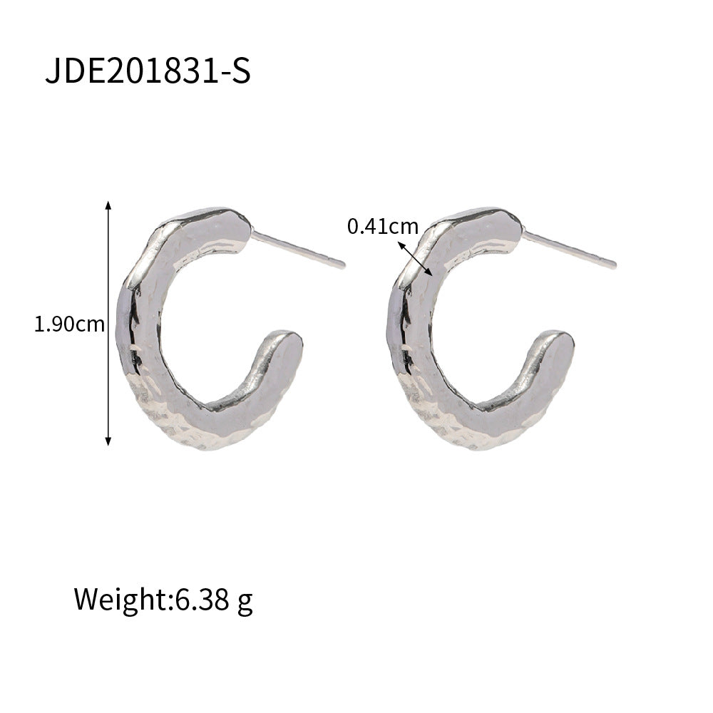 5pcs Titanium Steel Earrings Stud 18K Gold Stainless Steel Lava Effect C-Shaped Earrings Jewelry Woman