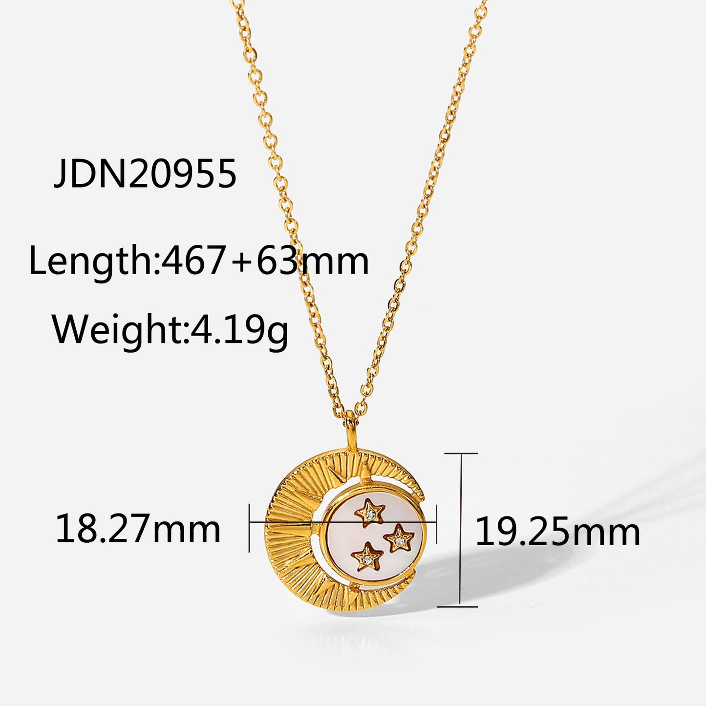5pcs 18K Gold Stainless Steel White Shell Inlaid With Stars Moon Sun Pendant Necklace Fashion Inlaid Zircon Collar Women