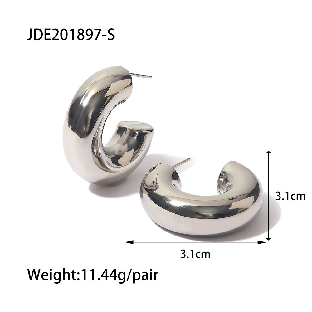 5pcs Steel Color Stainless Steel Smooth Hollow Earrings Blogger With Fashion All Round Hoop Earrings Girl