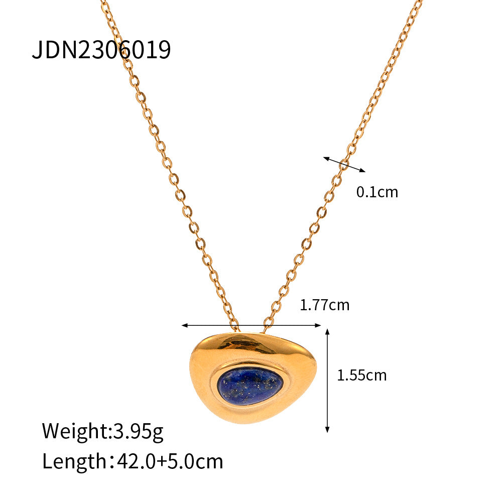 5pcs Summer New Style Retro Inlaid Lapis Lazuli Cold Metal Temperament All-Matching Titanium Steel Necklace