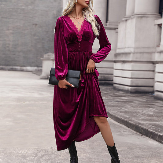 Autumn And Winter New Women's Dress Velvet Knit Dress Long Skirt
