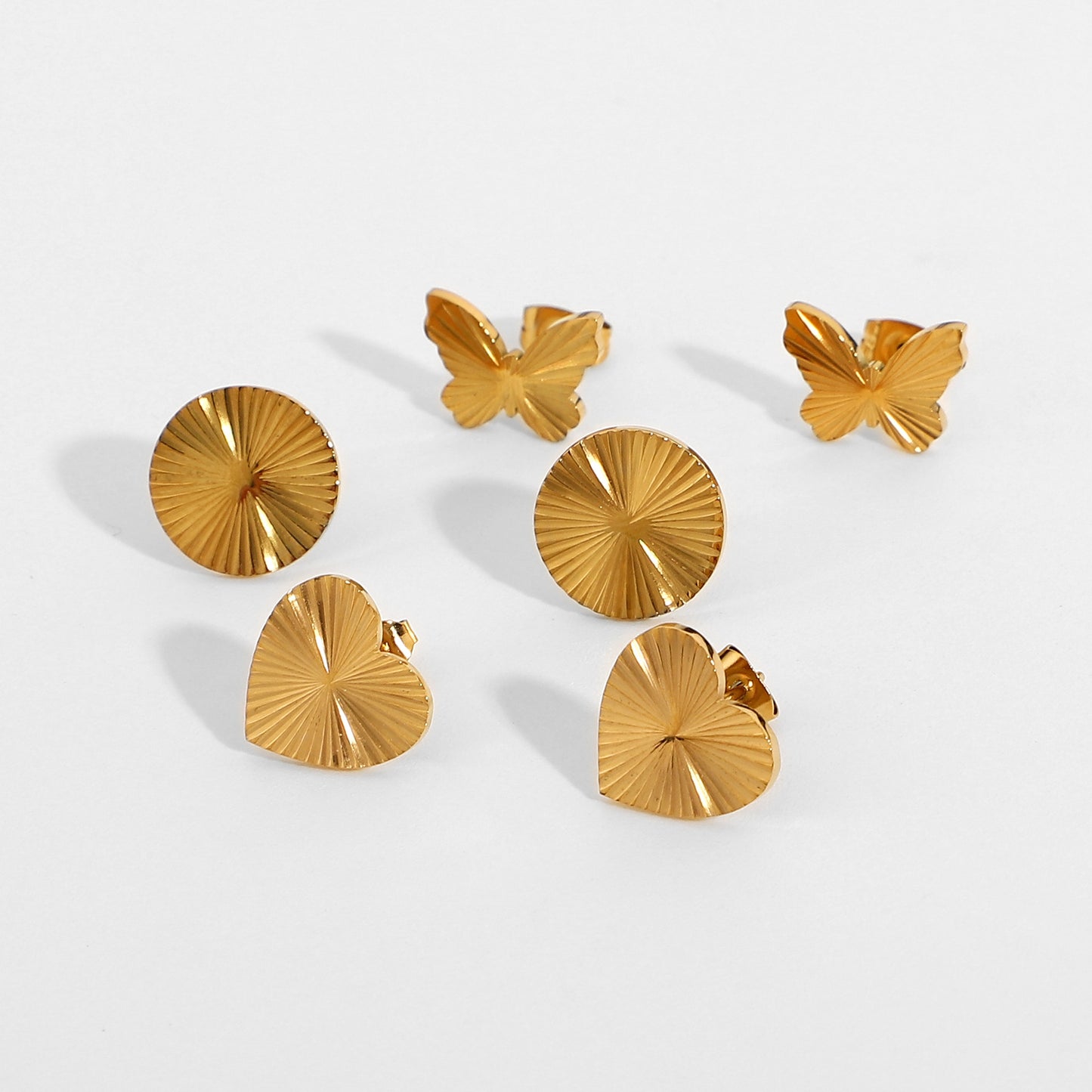 5pcs Gold Butterfly Round Heart-Shaped Earrings Drop 18K Gold Plated 316L Stainless Steel Titanium Steel Earrings Female