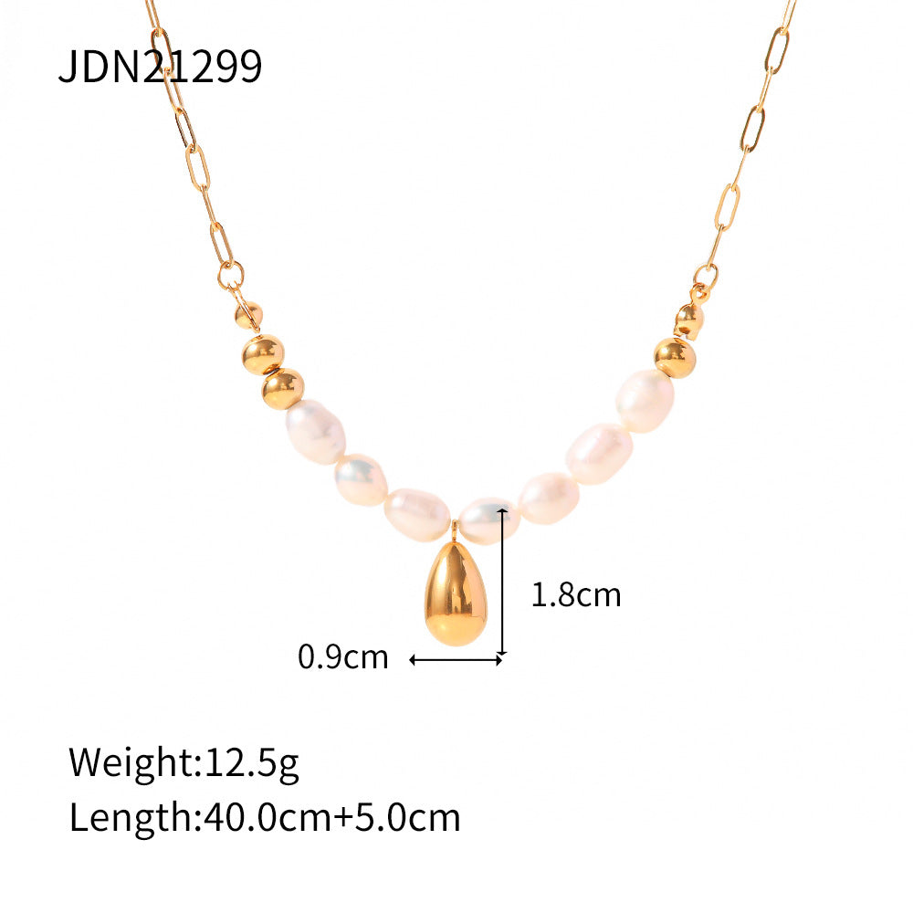 5pcs New 18K Gold Stainless Steel Baroque Light Pearl Necklace Elegant Necklace Jewelry