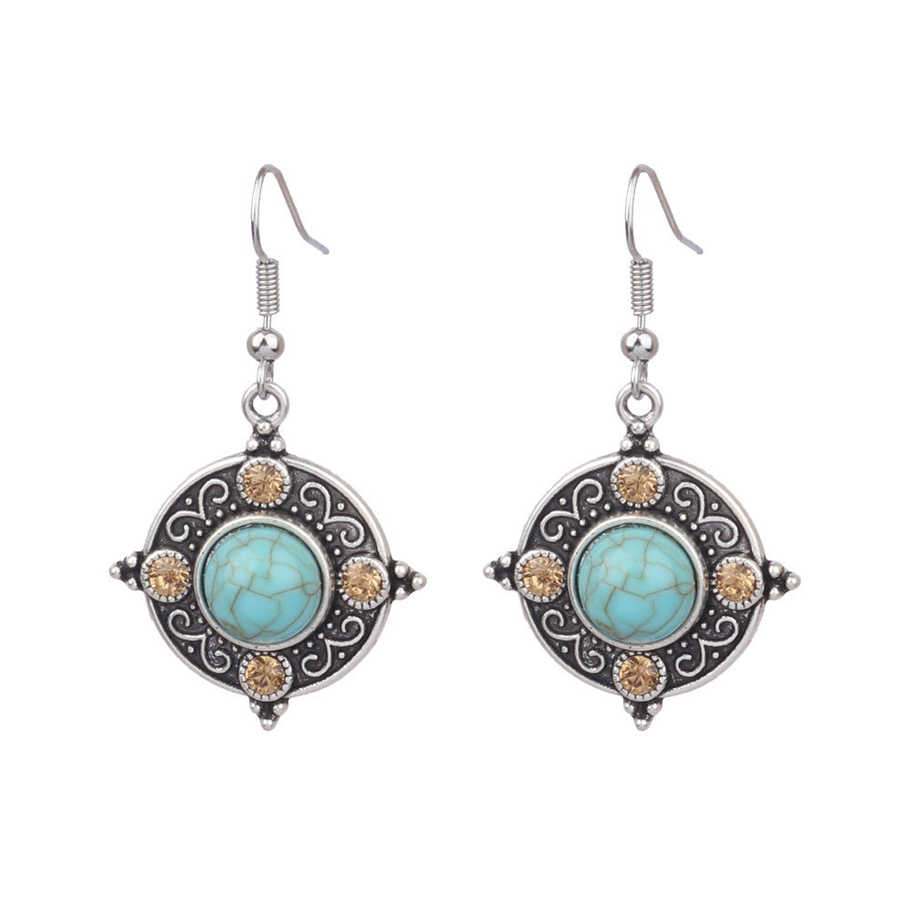 Turquoise Earrings New Bohemian Fringe Earrings Geometric Alloy Retro Style Exaggerated Earrings