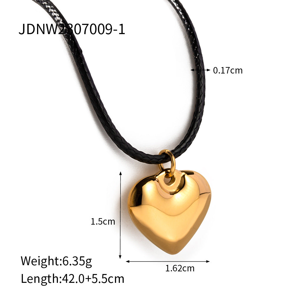 5pcs Minimalist Fashion Gold Plated Stainless Steel Necklace Simple Rope Chain Heart Pendant Necklace Choker Jewelry Women