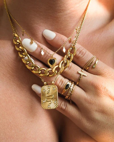 5pcs Autumn And Winter Stainless Steel Necklace Without Fading Female Hip Hop Light Luxury Niche Design Cool Hoodie Chain