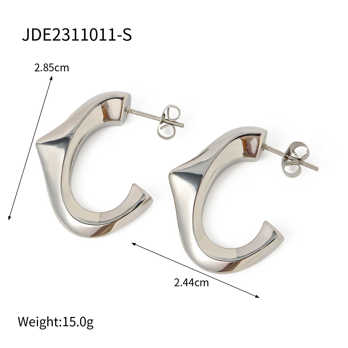 5pcs 18K Gold Stainless Steel Triangle C Earrings Earrings Temperament Female Earrings Accessories