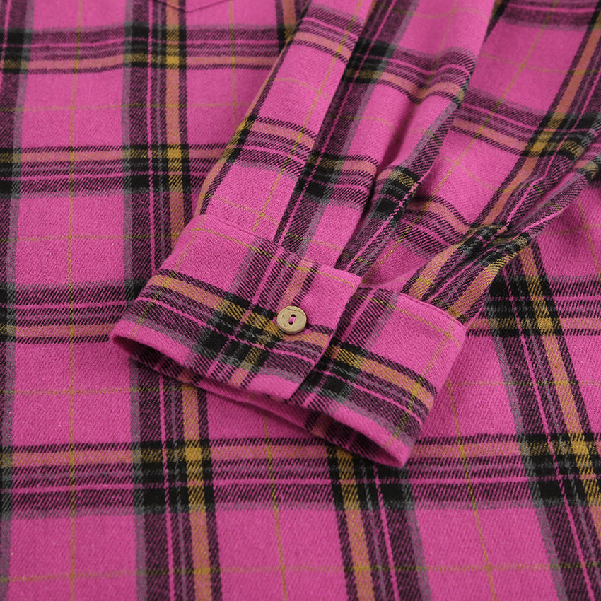 Rose Vintage Classic Plaid Long-Sleeved Lazy Shirt New Autumn Fashion Loose Woman