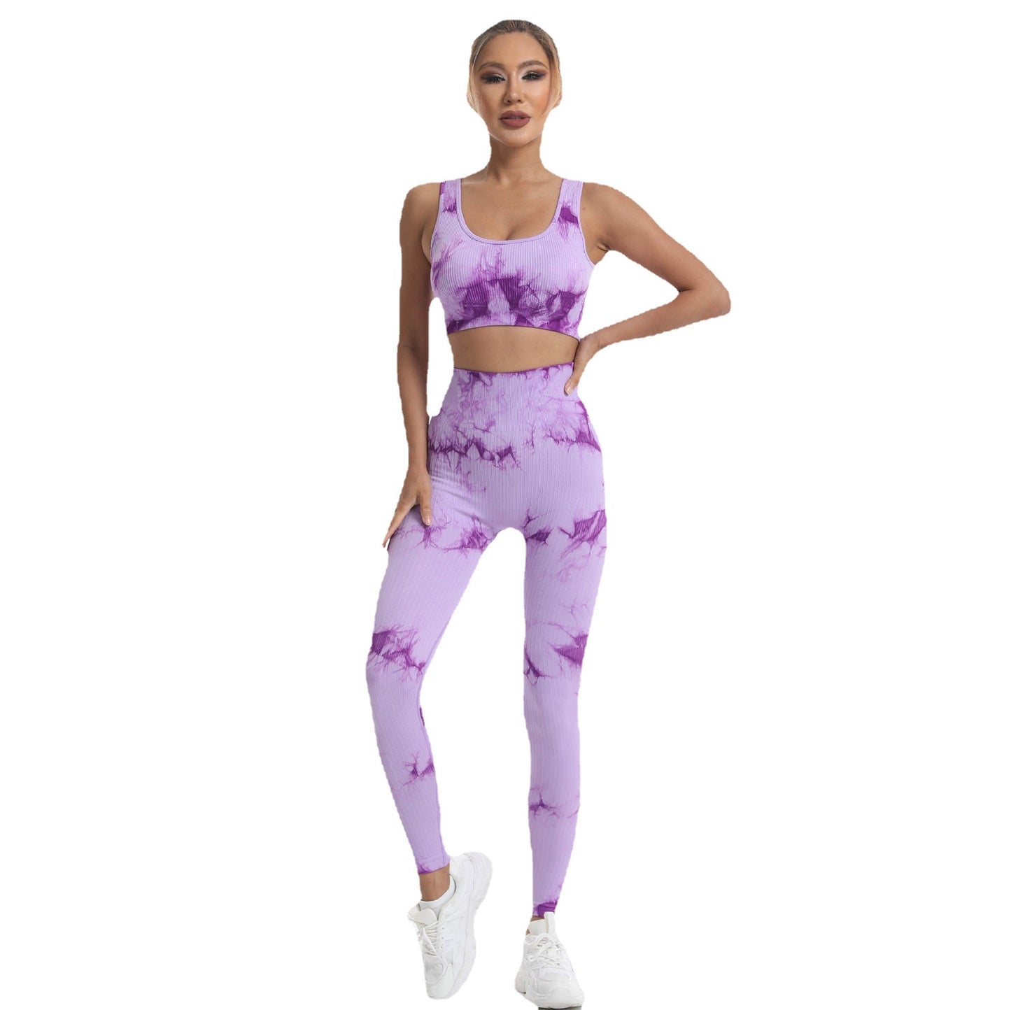 New Tie-Dye Seamless Yoga Set For Women Fitness Sports Bra Underwear Tight Lift Hip High Waist Yoga Pants Long Pants