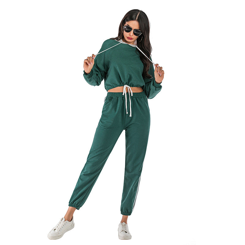 New Casual Sports Suit Women Hooded Loose Short Hoodie Pant Two-Piece Set