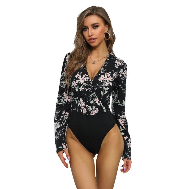 Jumpsuit Women Adult V-Neck Tight Splicing Jumpsuit
