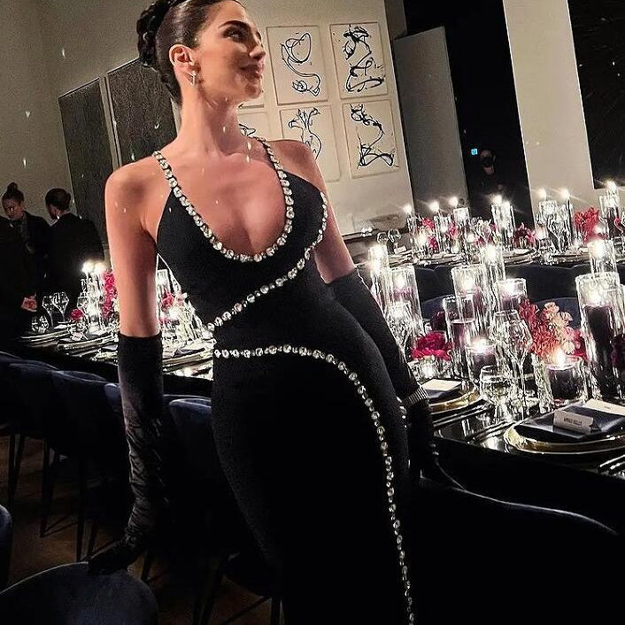 Summer New Bandage Dress Fashion Halter Diamond Set Party Dress
