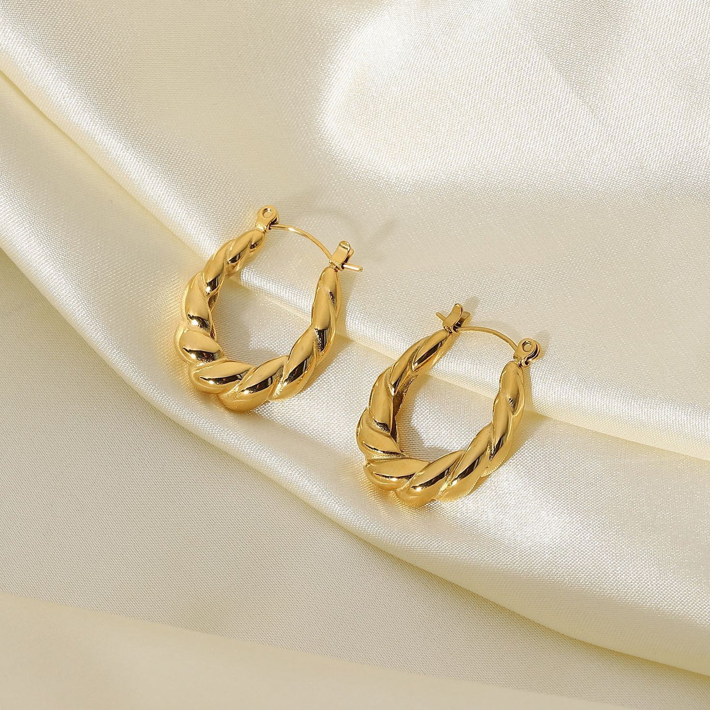 5pcs Charlotte Twisted Pair Fashion Women's Earrings 18K Gold Plated Stainless Steel Crude Croissant Earrings