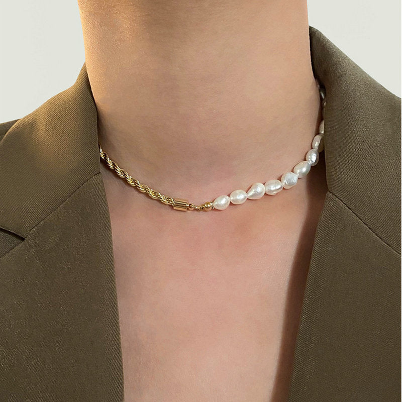 5pcs Necklace Natural Light Pearl 14K Gold Twist Chain Chain Stitching Choker Necklace