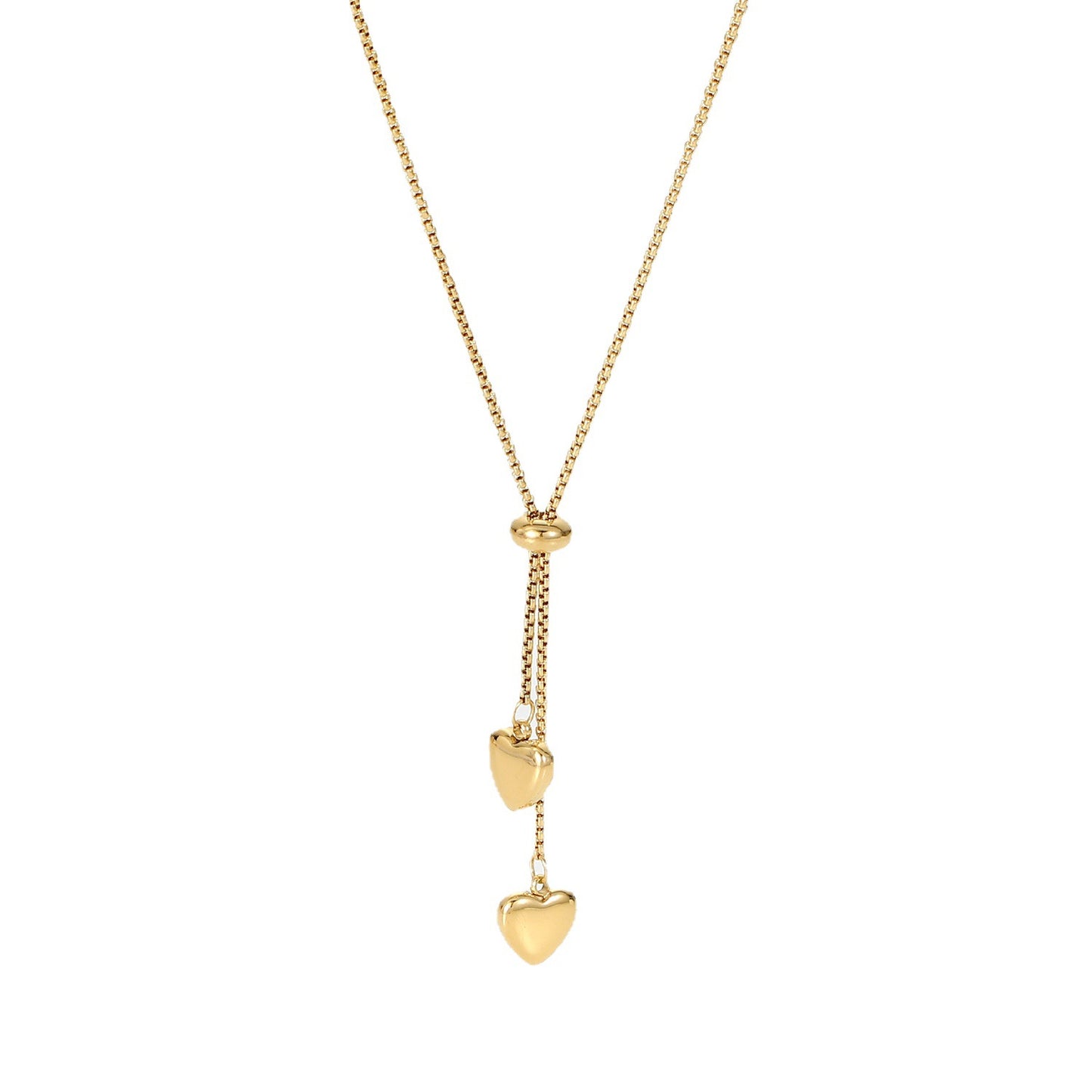 5pcs Titanium Steel Necklace 14K Gold Y-Shaped Rope Chain Two Love Pendant Necklace Women's Fashion Necklace