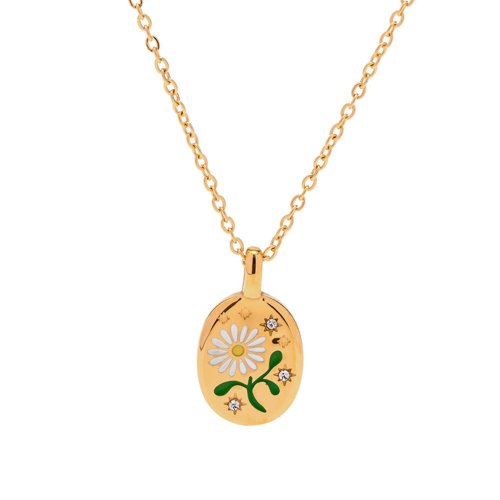 5pcs Style Enamel Wild Daisy Amulet Pendant Necklace Does Not Fade Color Niche Design Accessories