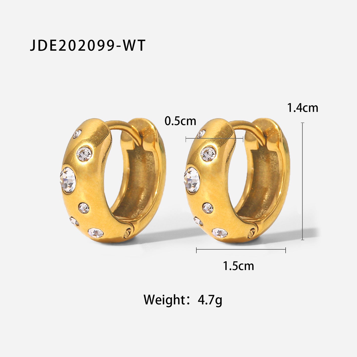 5pcs New White Cubic Zirconia Stainless Steel Ring Earrings 18K Gold Titanium Steel Fashion Earrings Jewelry Women