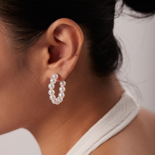 5pcs 18K Gold Stainless Steel Earrings 30Mm Pearl C-Shaped Earrings Fashion Personality Earrings For Women