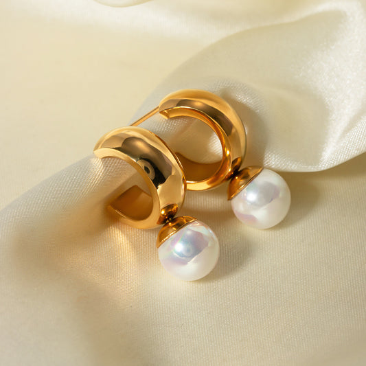 5pcs New Titanium Steel Earrings 18K Gold Stainless Steel Smooth C-Shaped Pearl Earrings