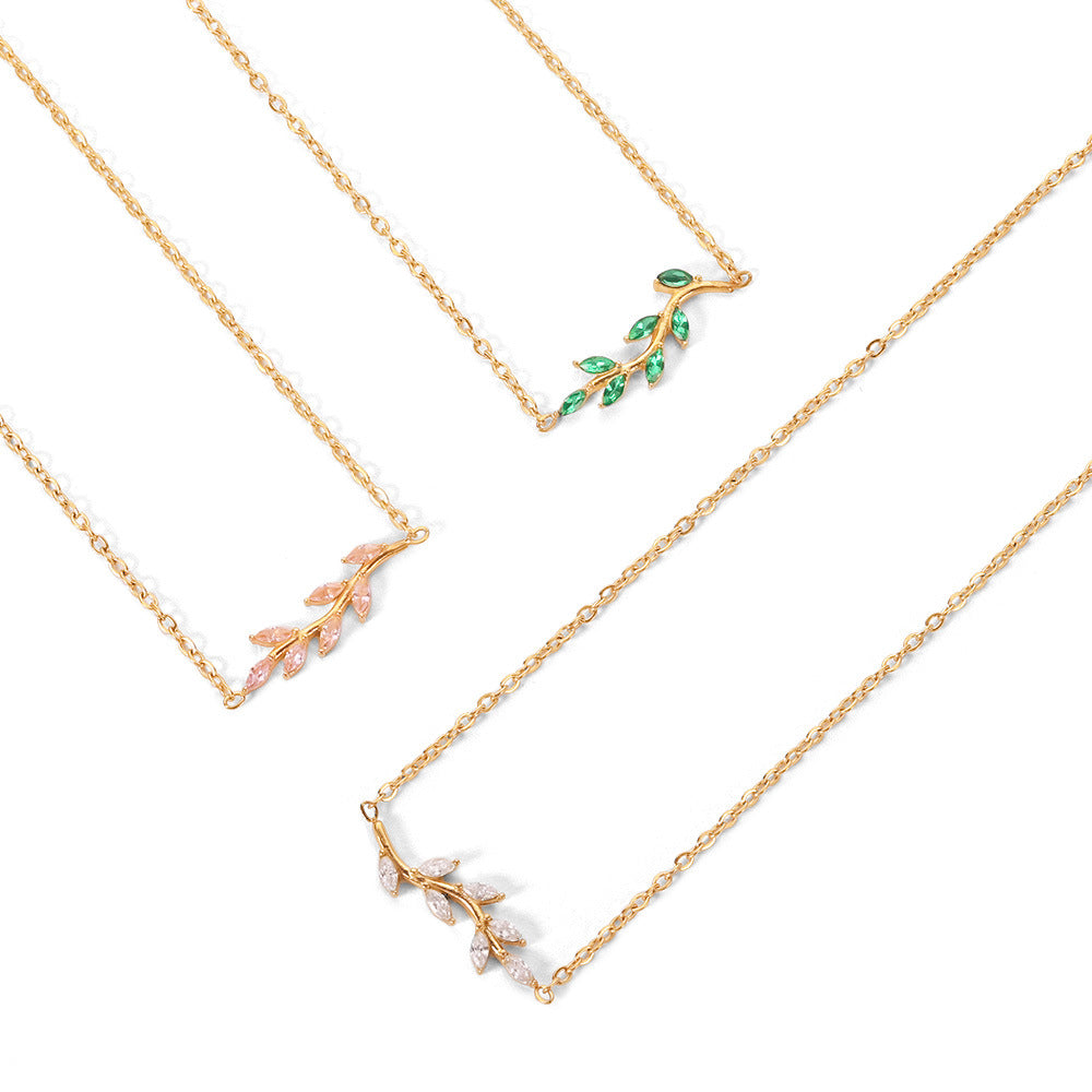 5pcs Stylish Women's Titanium Steel Necklace Jewelry 18K Gold Stainless Steel Green // White Diamond Pendant Necklace