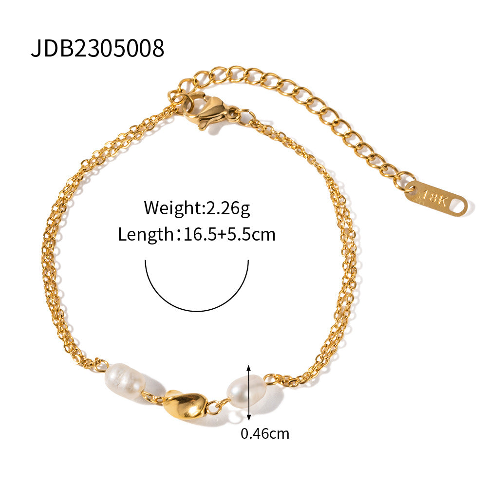 5pcs New Fashion Style 18K Gold Stainless Steel Pearl Bracelet Ladies Style Vintage Bracelet