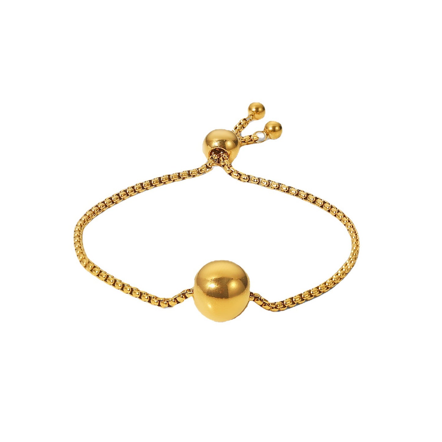 5pcs New Titanium Steel Bracelet 18K Gold Round Ball Pendant Box Chain Pull Fashion Stainless Steel Bracelet