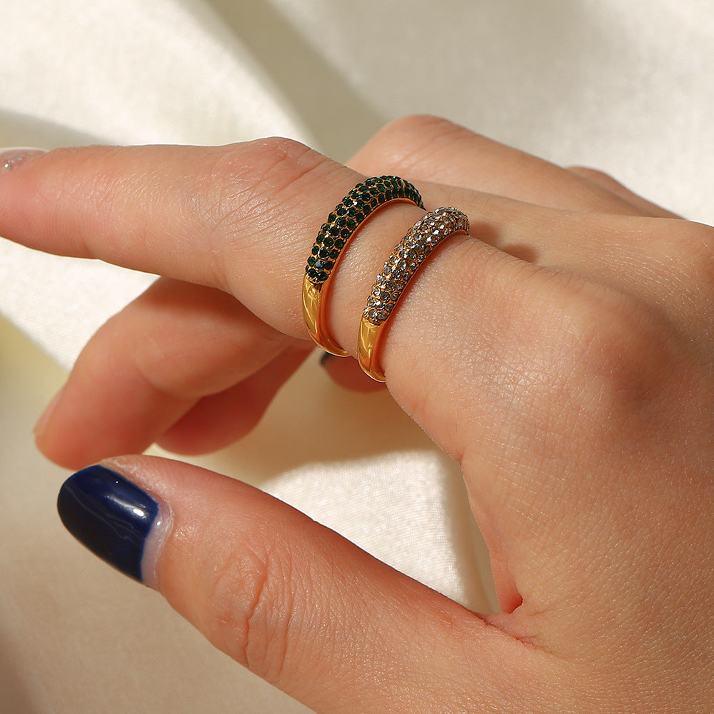 5pcs Titanium Steel Ring 18K Gold Plated Stainless Steel White Green Zircon Ring Women's Fashion All-Match Ring Jewelry