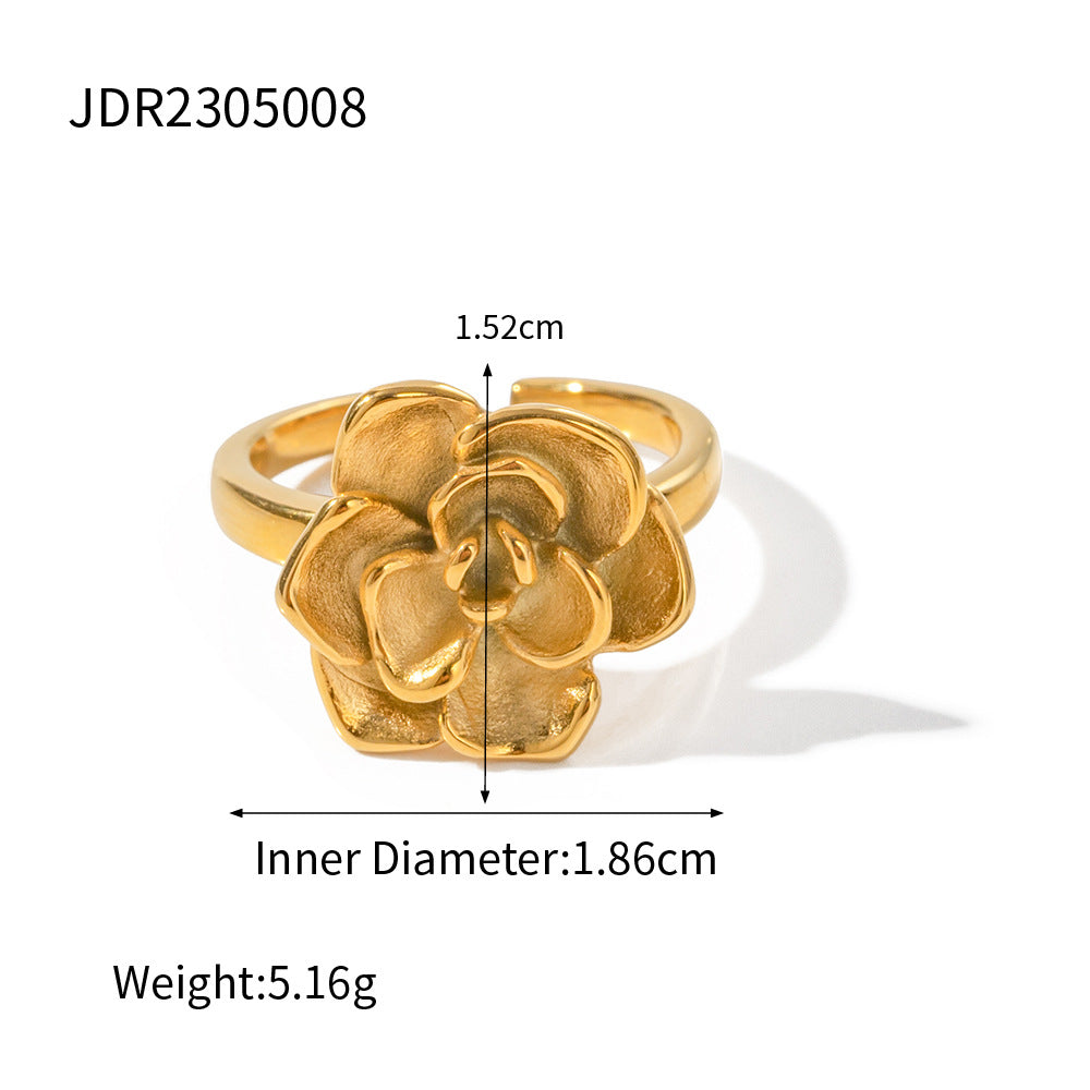 5pcs 18K Gold Stainless Steel Mountain Flower Open Ring Women's Fashion All Match Without Fading Hand Jewelry