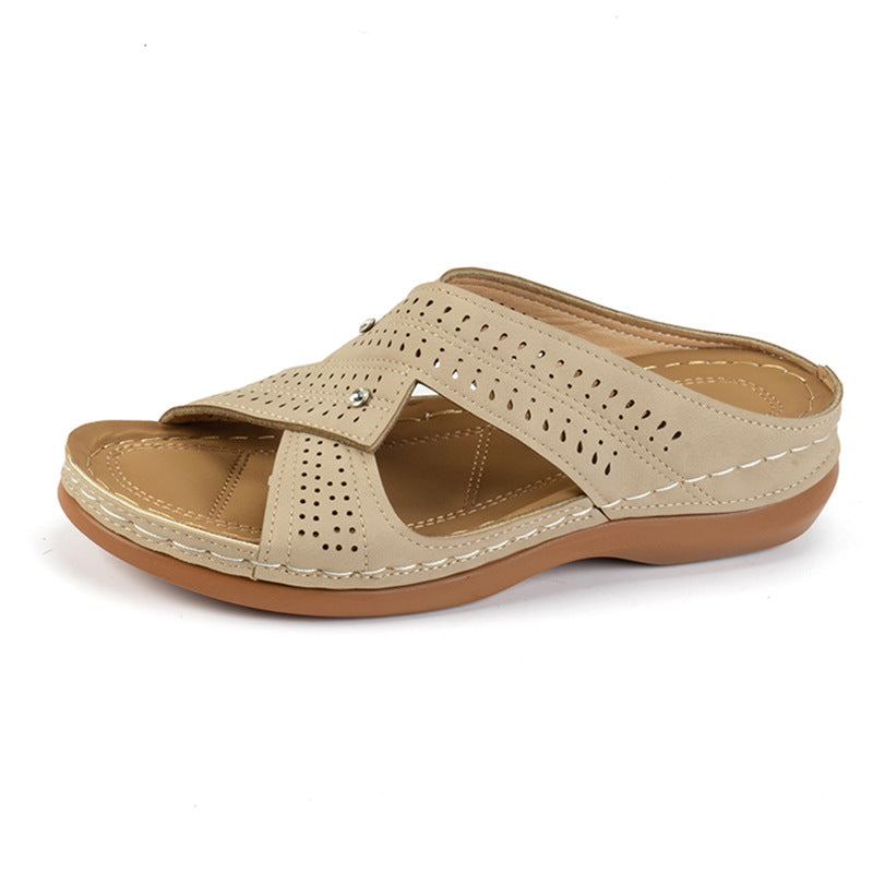 New Summer Large Size Slope Slippers Female Cross With Solid Color Car Sewing Thread Beach Sandals Female
