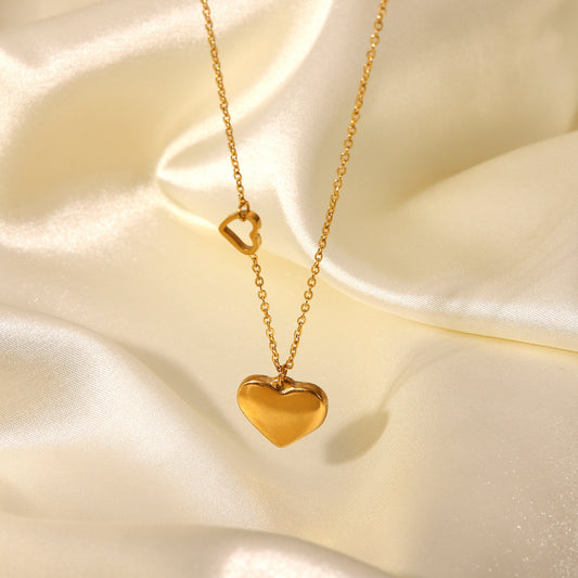 5pcs Elegant Fashion Style 18K Gold Plated Stainless Steel Double Heart Pendant Necklace Women's Love Pendant Collar