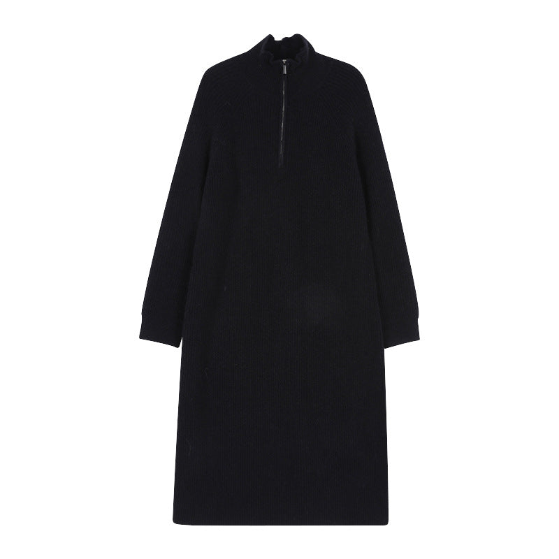 Slouchy Over The Knee Mid-Length Lapel Loose Sweater Dress Woman In Autumn And Winter With A Bottom Knit Dress