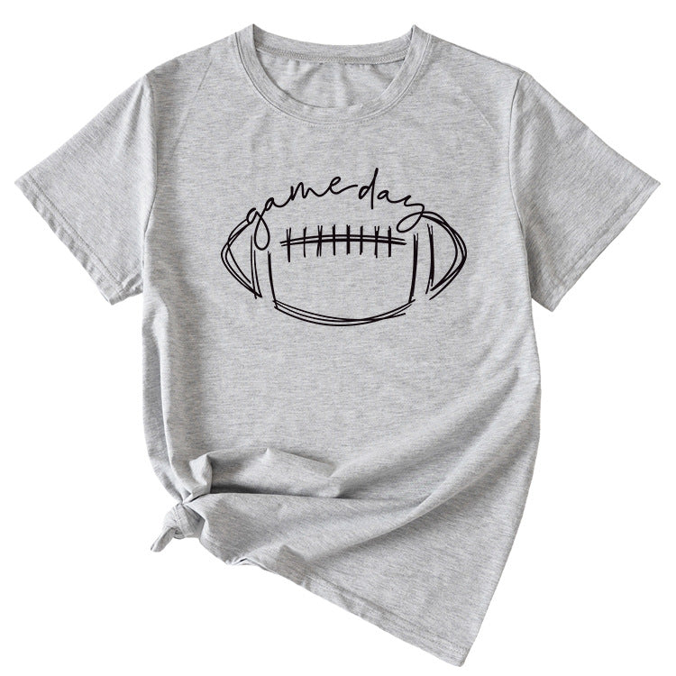 Wishgame Day Women's Casual Short Sleeve Top With Fun Rugby Pattern