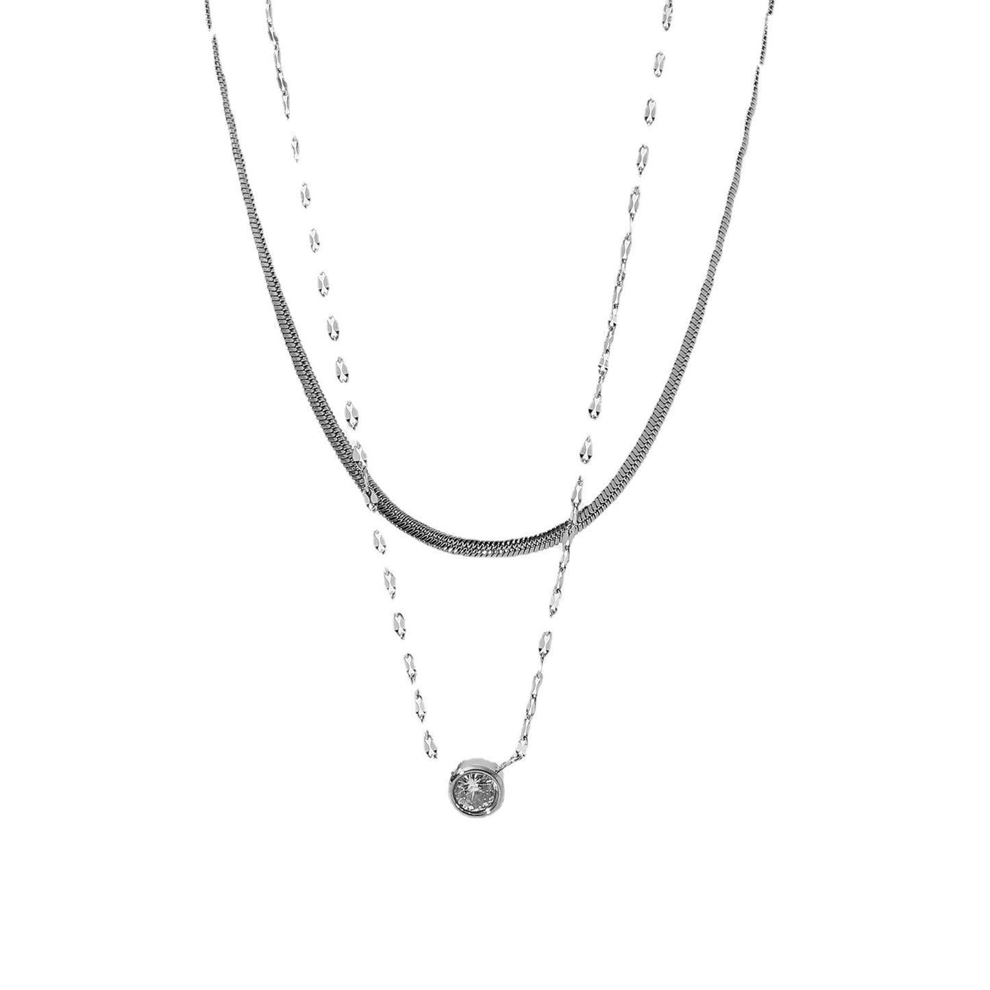 5pcs Stacked Snake Chain Necklace Necklace Stainless Steel Jewelry 14K Gold And Silver Double Rhinestone Pendant Necklace For Women