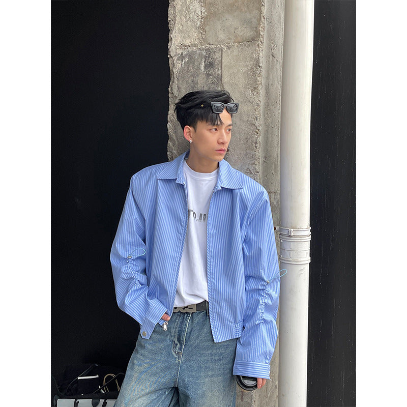 Blue Striped Short Coat Male Spring Ruffian High-Grade Men's Niche Jacket