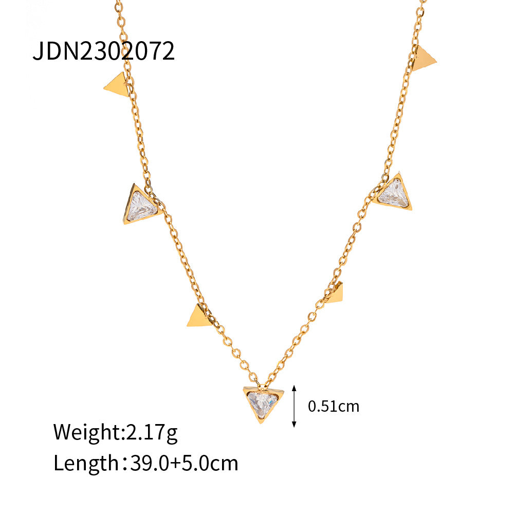 5pcs 18K Gold Stainless Steel Inset White Zircon Cone Geometric Choker Necklace Does Not Fade A Niche Jewelry