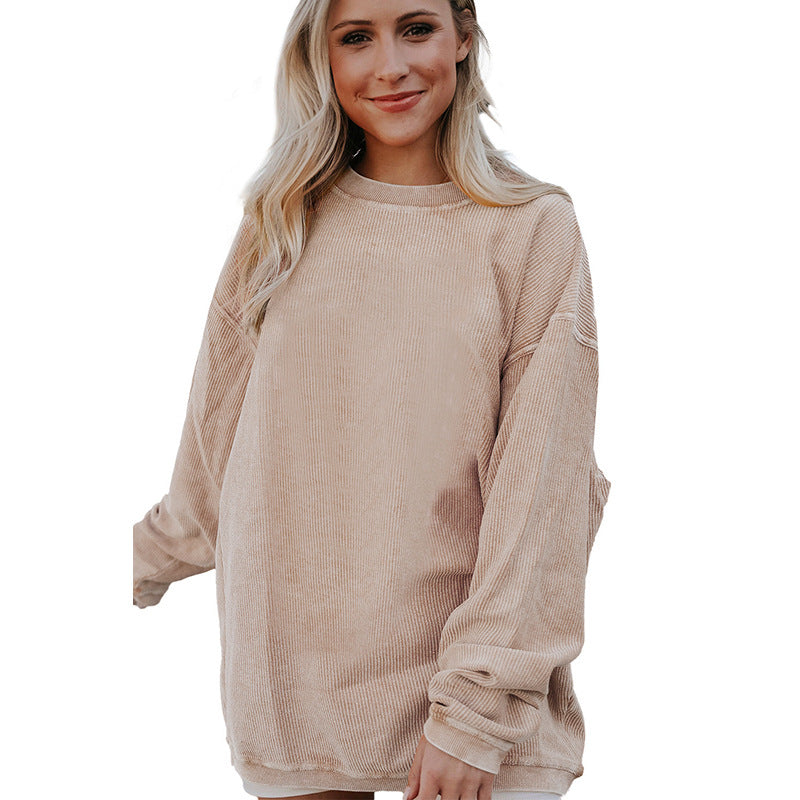 Letter-Printed Simple Hoodless Pullover Round Neck Hoodie Woman Solid Color Long Sleeve Undershirt Woman