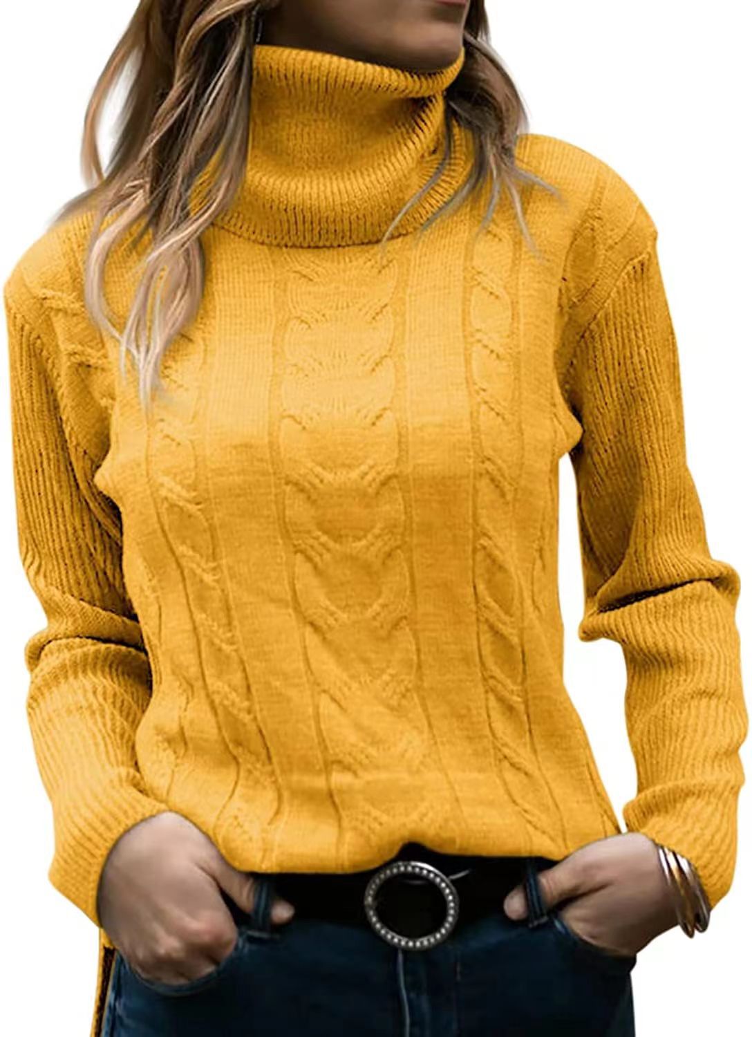 New Autumn And Winter New Solid Color Turtleneck Sweater Retro Long-Sleeved Sweater For Women