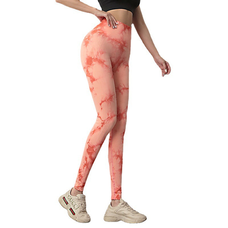 Tie Dye Sports Fitness Pants Women's High Waist Peach Butt Lift Seamless Outside Wearing Jacquard Running Fitness Yoga Pants Autumn And Winter