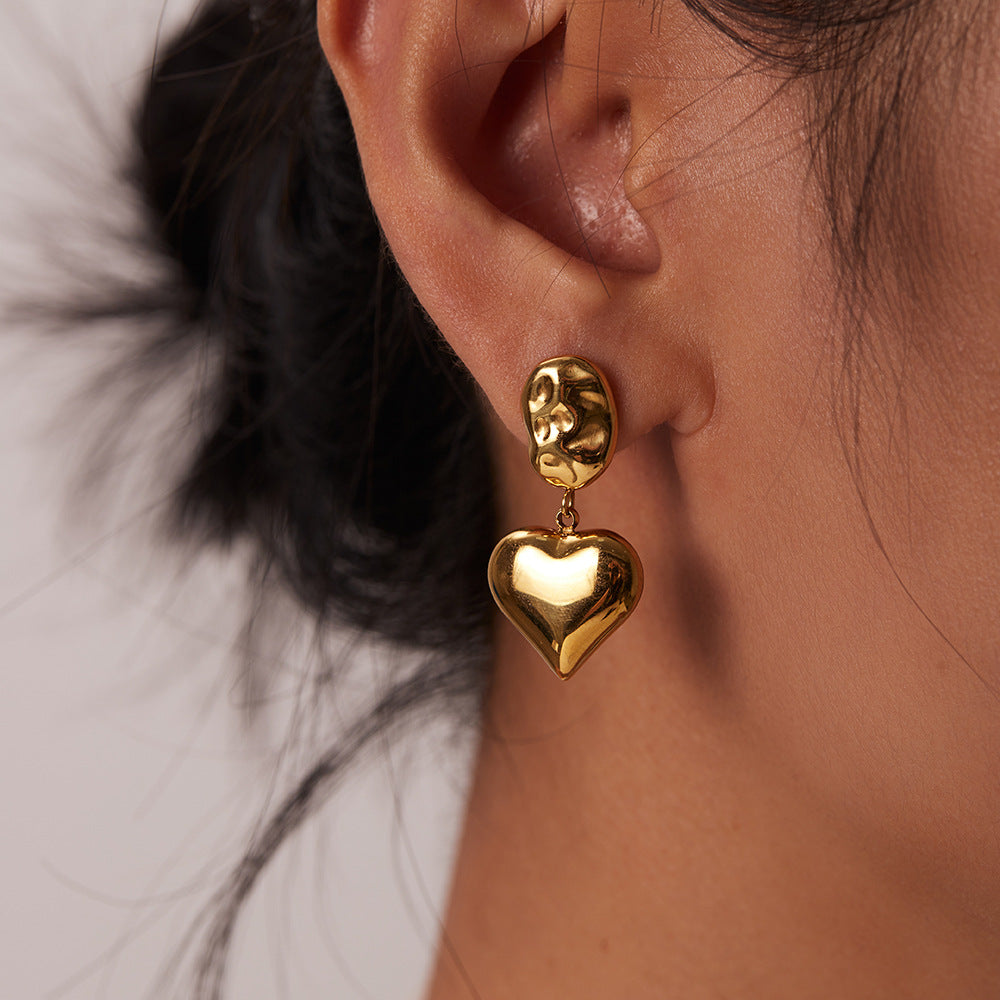5pcs Titanium Steel Earrings Women's High Polished 14K Gold Plated Irregular Shape Heart Pendant Earrings