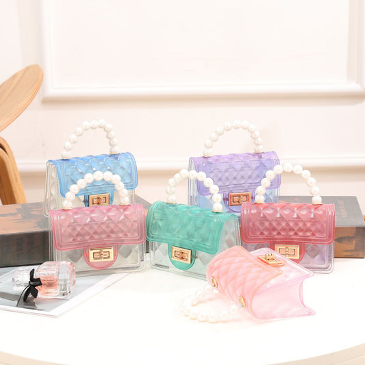 Summer New Transparent Jelly Bag Women's Handbag Pearl Chain Bag Single Shoulder Crossbody Bag Transparent Bag
