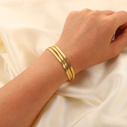 5pcs Three Layers Delicate Flat Snake Chain Wrist Jewelry 18K Gold Plated Stackable Stainless Steel Bone Chain Bracelet For Women Jewelry