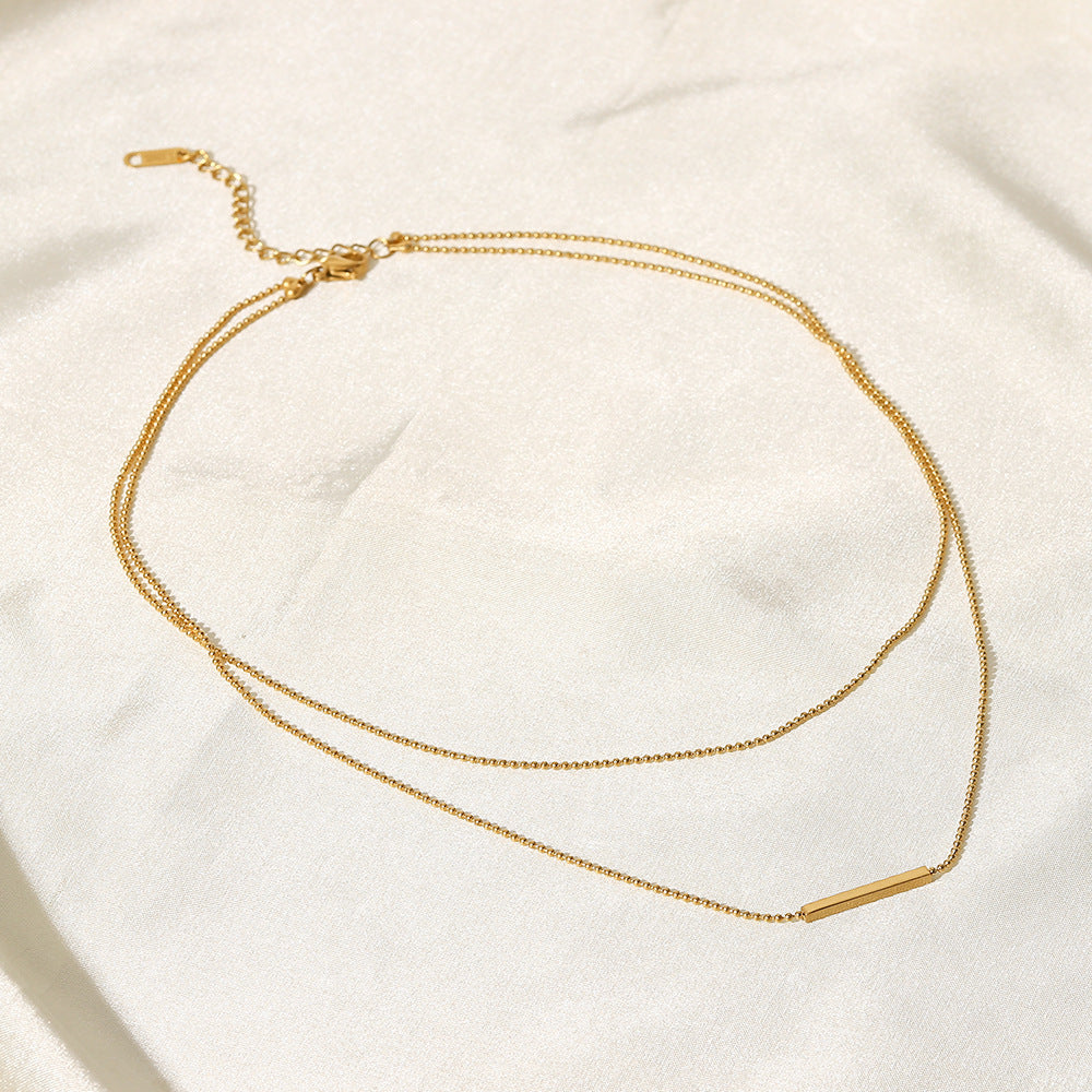 5pcs Classic Double Layer Tbar Stick Necklace Stainless Steel 18K Gold Pendant Necklace Women's Fashion All-Match Necklace