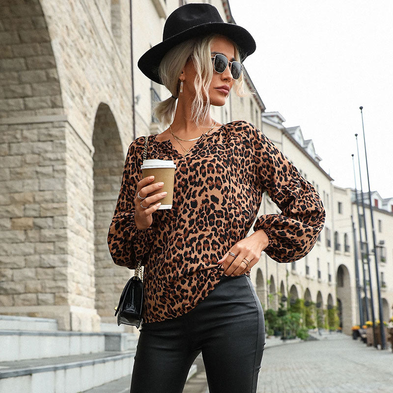 Exclusively For Generation Of New Women's Retro Blouse Cover Leopard Print Long-Sleeved Shirt